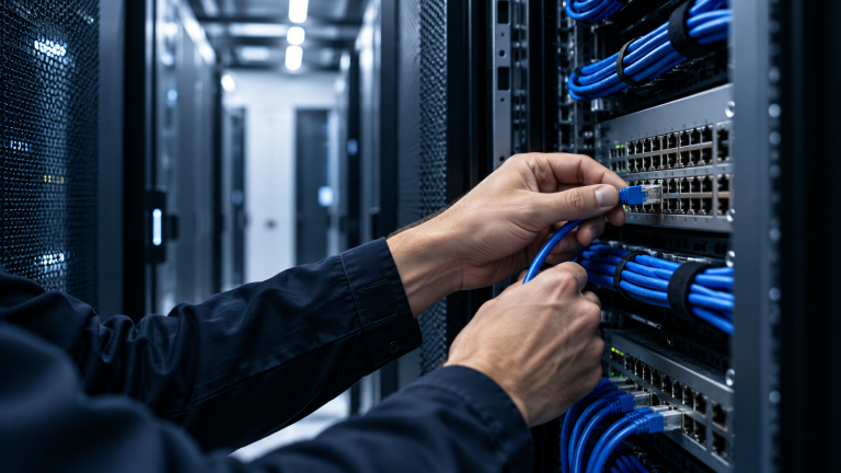 Technicien reliant des équipements existants, illustration de l’intégration entre systèmes ERP et CRM