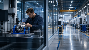 Ingénieur contrôlant un prototype avant son déploiement sur une chaîne de production
